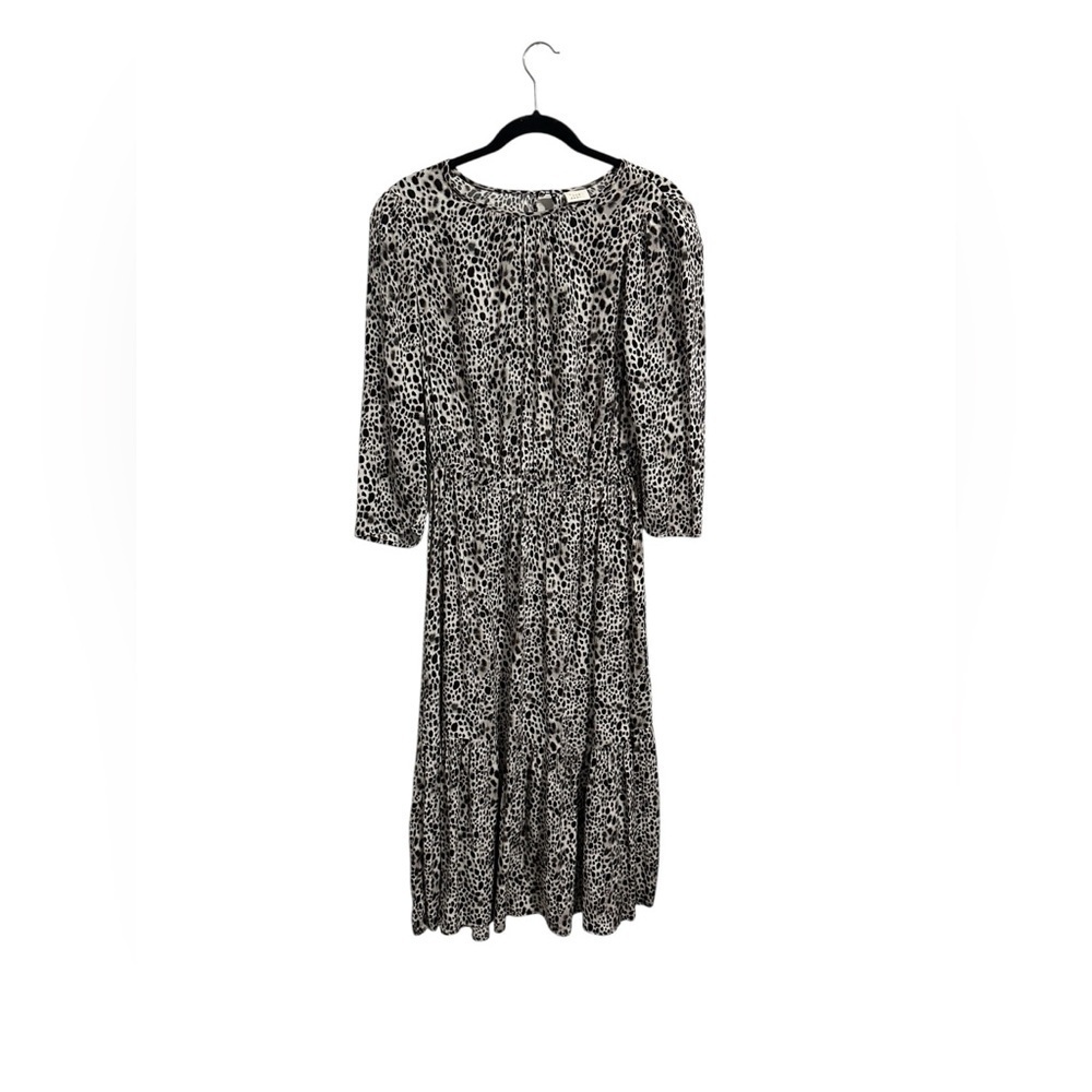A New Day Women's Leopard Animal Print 3/4 Sleeve Tiered Dress Size‎ Small Boho - Picture 2 of 10
